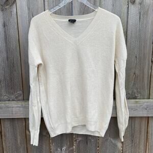 Theory Women Pure‎ Cashmere Pimlico Royal Sweater V-Neck Pullover Cream Medium